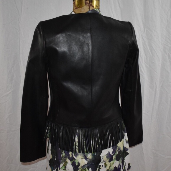 Enzo Angiolini Black Fringe Leather Jacket - Picture 5 of 7